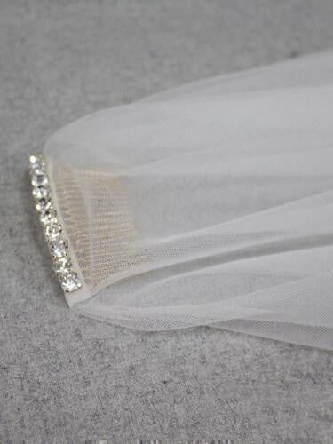 Simple Ivory Tulle Drop Veil Crystal Comb Wedding Veils - KissProm