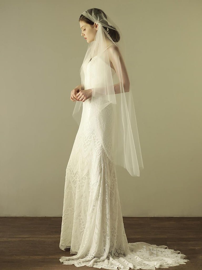 Simple Knee Length Ivory Tulle Juliet Cap Veils