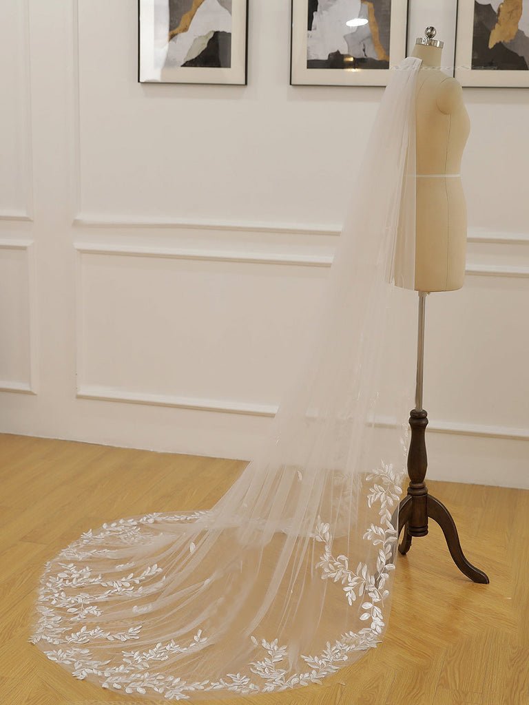 Simple Leaves Lace Chapel Train Veil Bridal Veil Wedding Veil