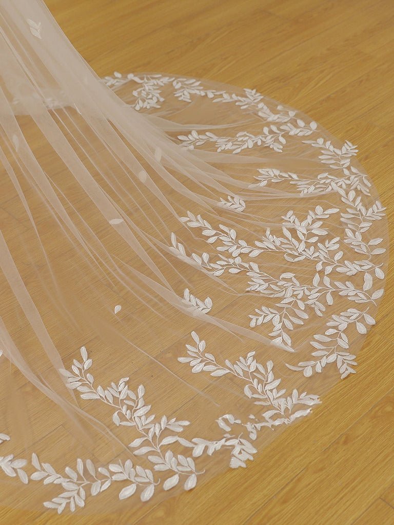 Simple Leaves Lace Chapel Train Veil Bridal Veil Wedding Veil