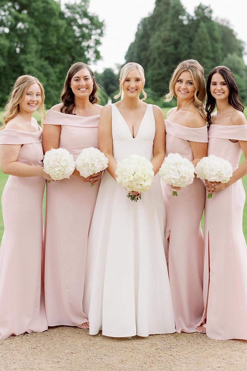 Simple Mermaid Off the Shoulder Light Pink Long Bridesmaid Dresses, Black / 10 Simple Mermaid Off the Shoulder Light Pink Long Bridesmaid Dresses, Black / 10
