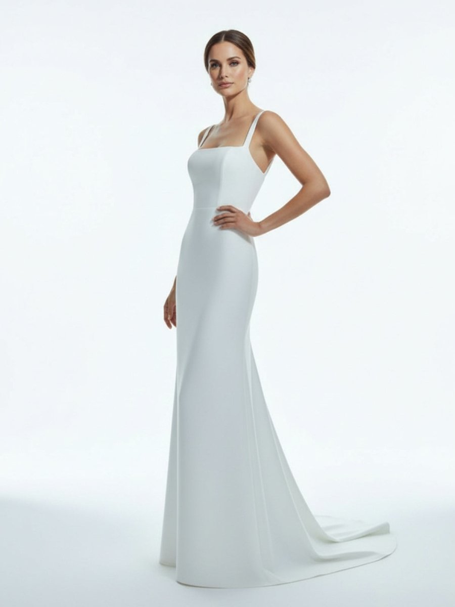 Simple Mermaid Square Neck Satin Wedding Dresses - KissProm