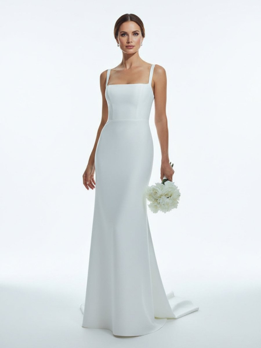 Simple Mermaid Square Neck Satin Wedding Dresses - KissProm