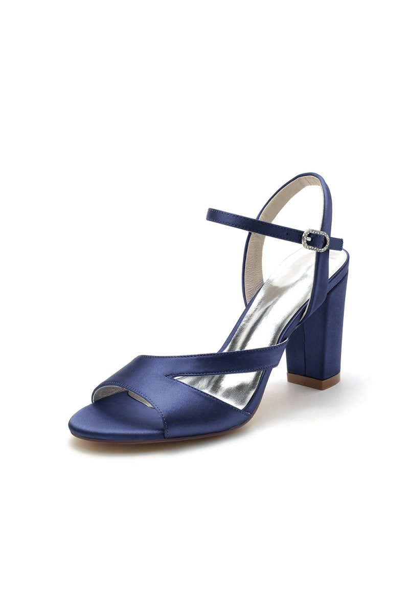 Simple Open Toe Block Heels with Ankle Strap - KissProm