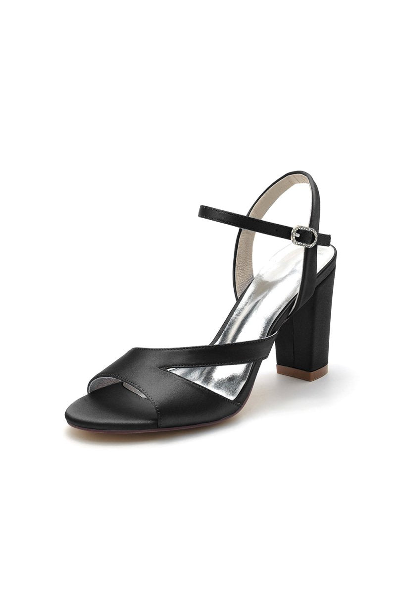 Simple Open Toe Block Heels with Ankle Strap - KissProm