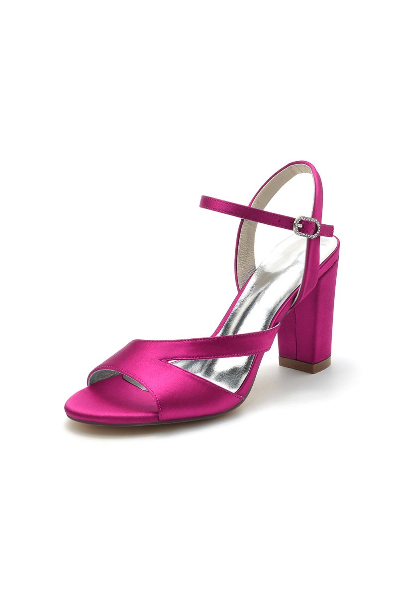 Simple Open Toe Block Heels with Ankle Strap - KissProm