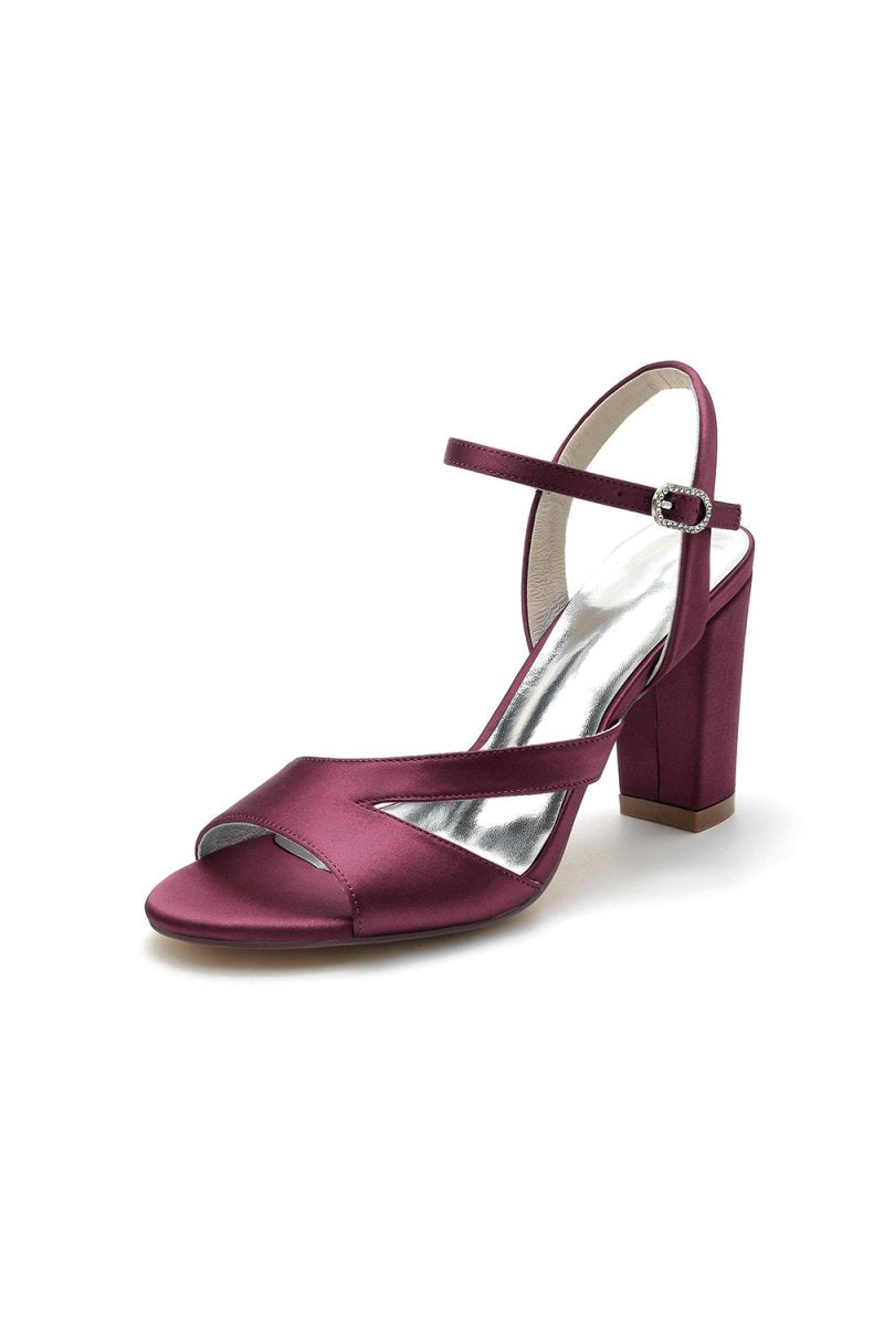 Simple Open Toe Block Heels with Ankle Strap - KissProm