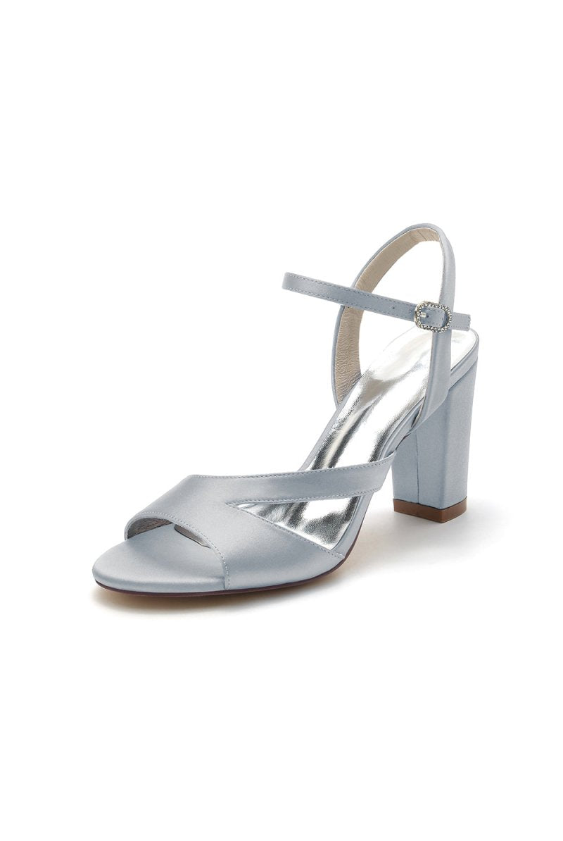 Simple Open Toe Block Heels with Ankle Strap - KissProm