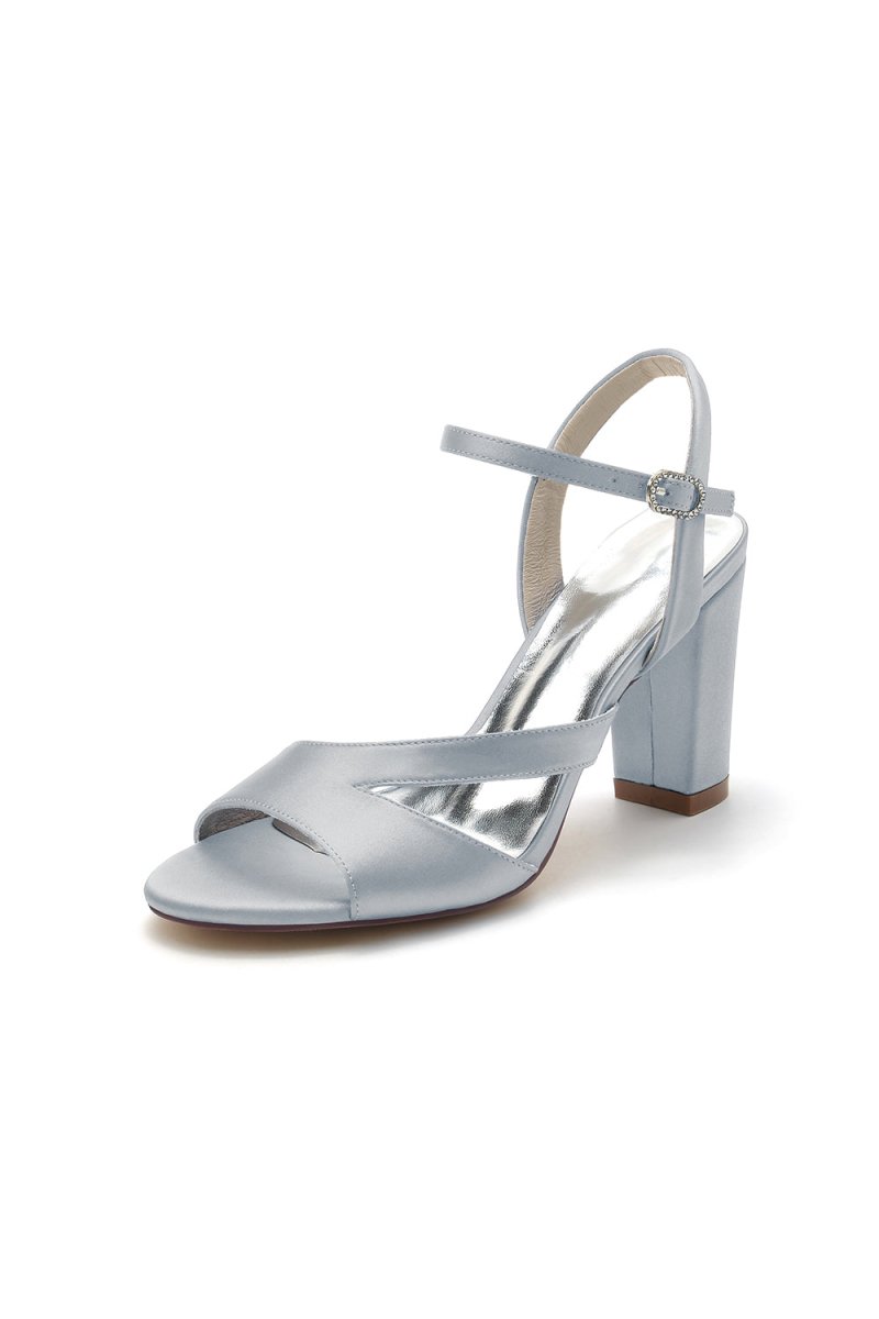 Simple Open Toe Block Heels with Ankle Strap - KissProm