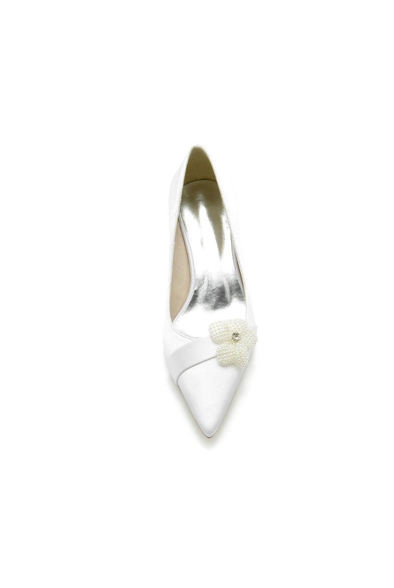Simple Pointed Toe High Heels with Pearl Flower - KissProm