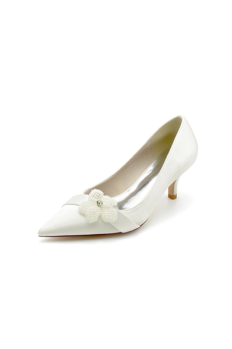 Simple Pointed Toe High Heels with Pearl Flower - KissProm