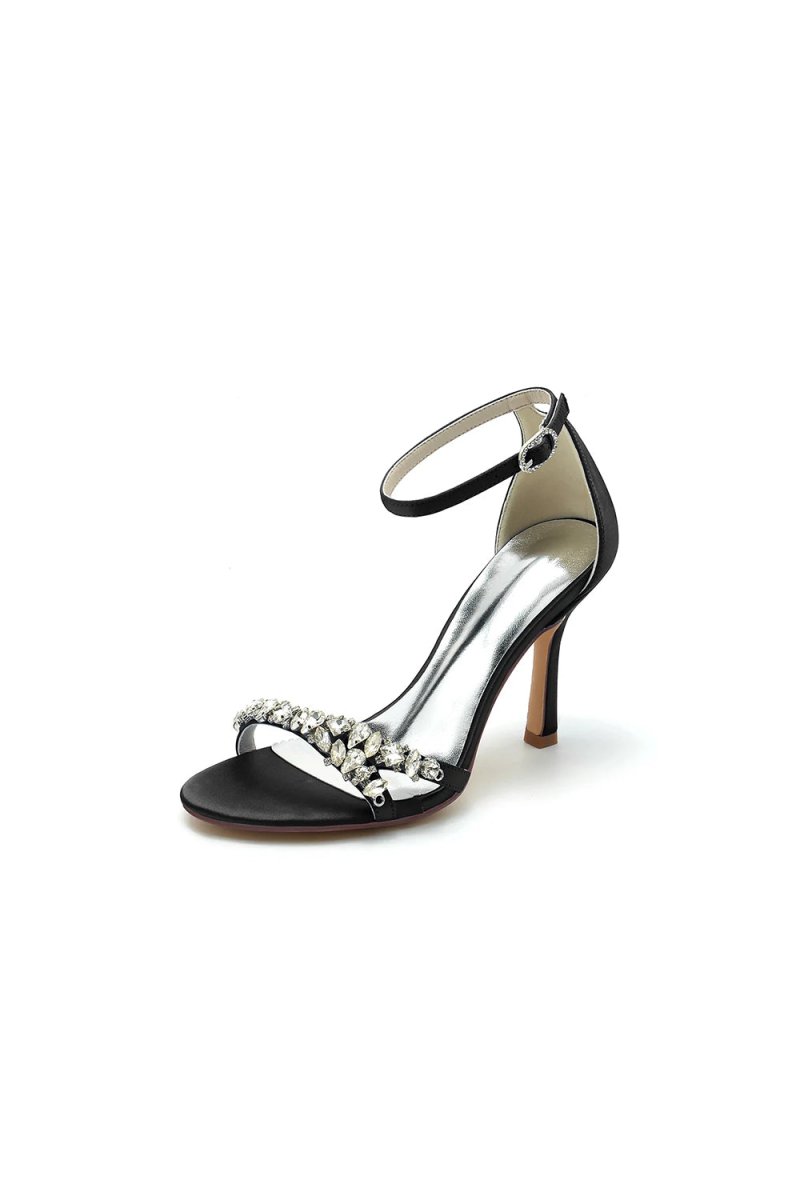 Simple Round Toe Rhinestone Stiletto Heels - KissProm