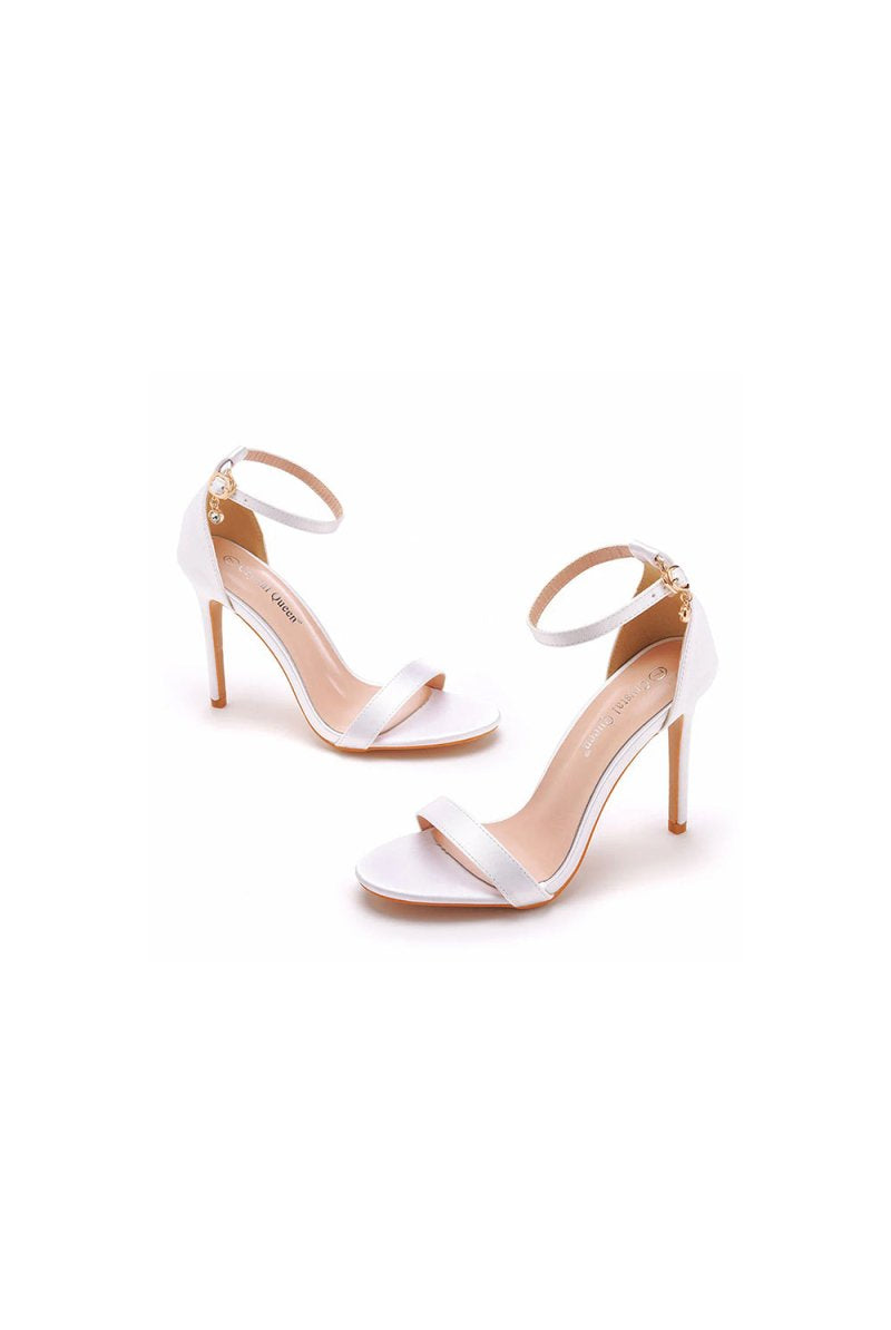 Simple Satin Open Toe Ankle Strap Buckle Stiletto Ultra High Heels - KissProm