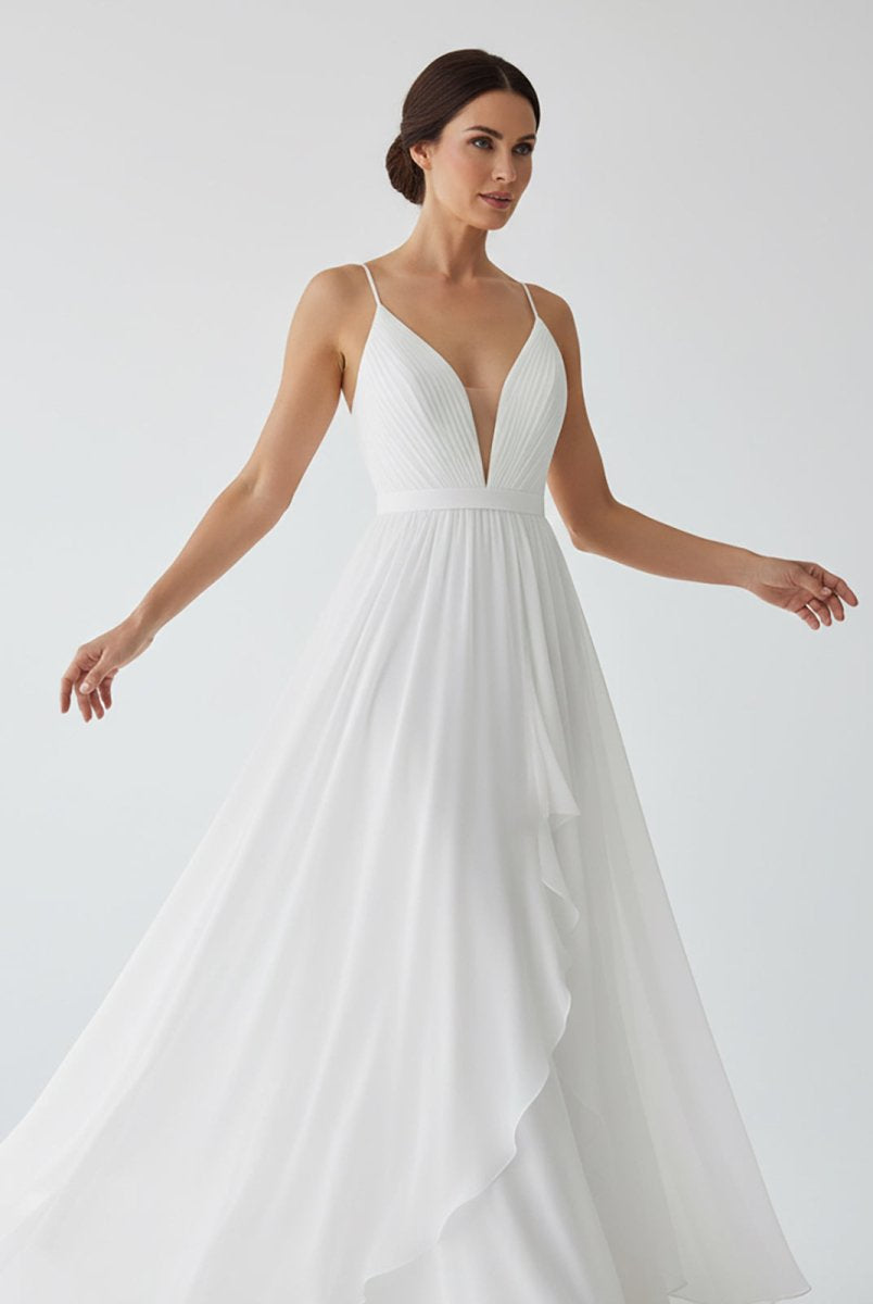 Serafina | A - Line V Neck Straps Spaghetti Sheath Chiffon Wedding Dress - KissProm