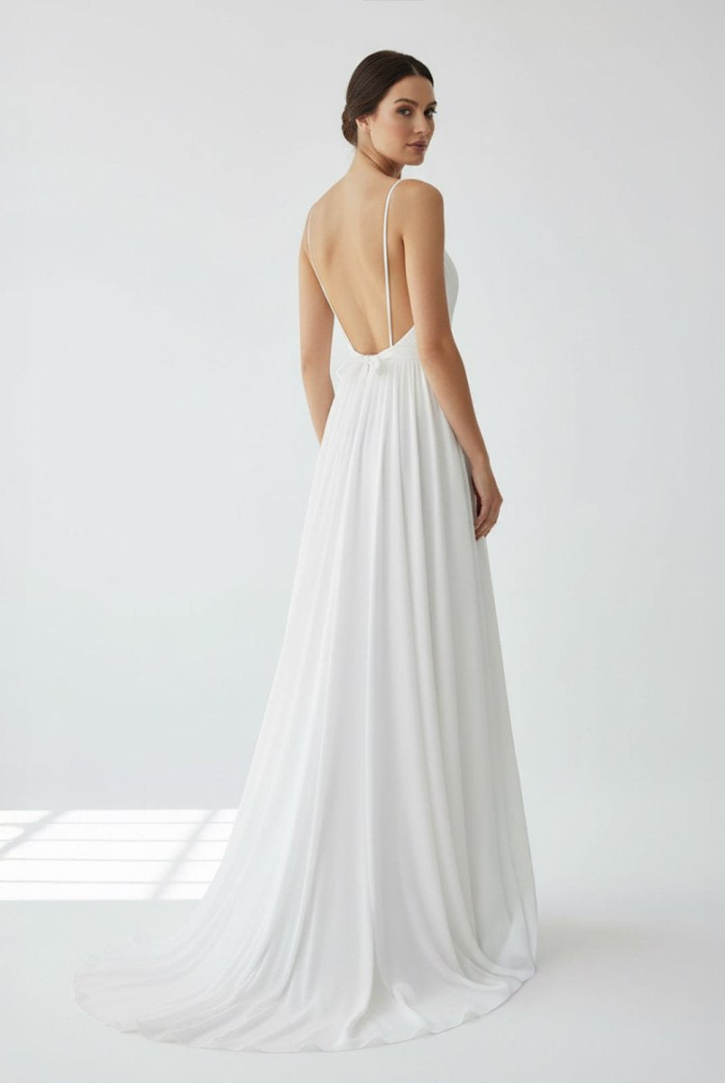 Serafina | A - Line V Neck Straps Spaghetti Sheath Chiffon Wedding Dress - KissProm