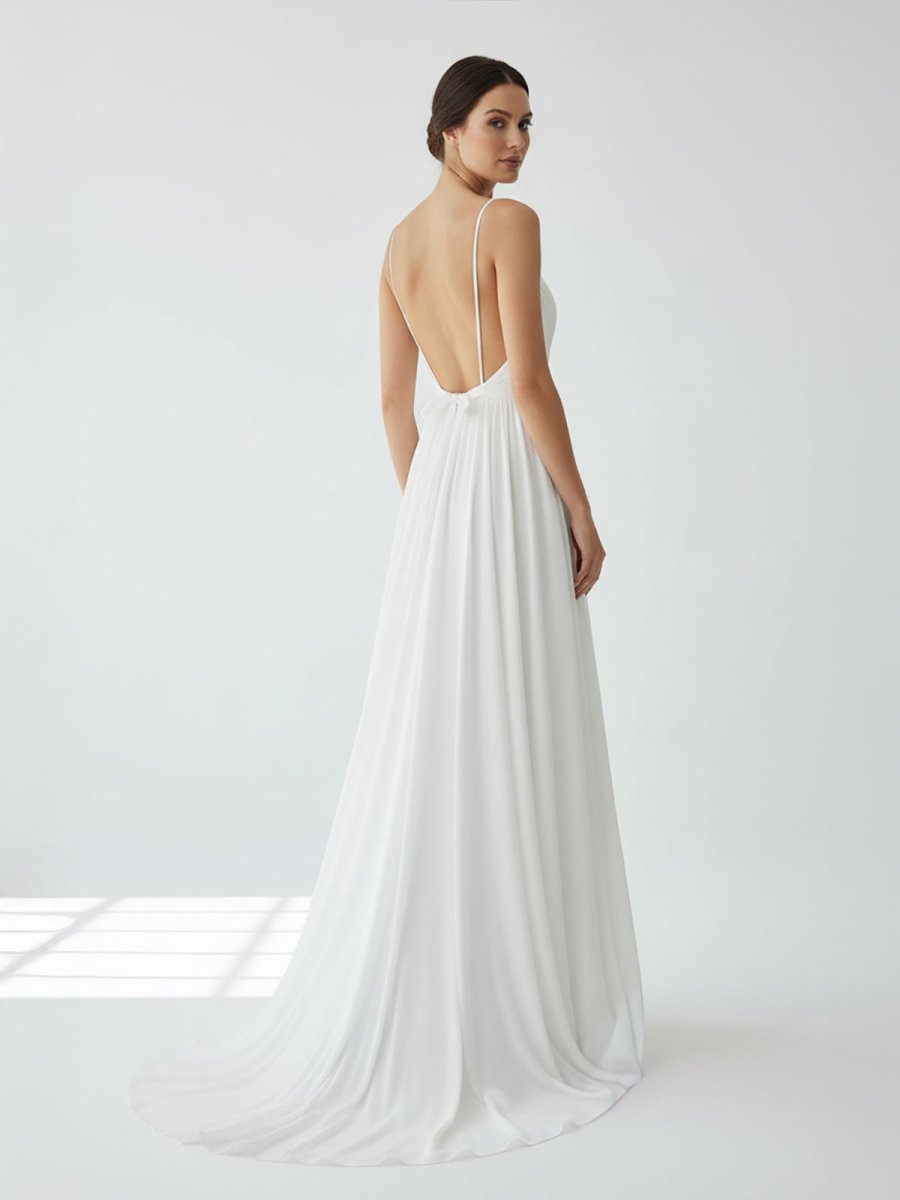 Serafina | A - Line V Neck Straps Spaghetti Sheath Chiffon Wedding Dress - KissProm