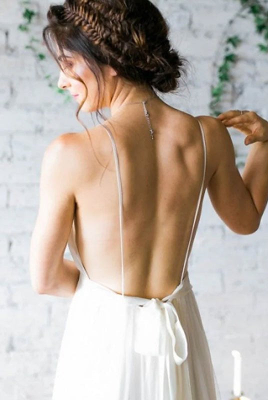 Serafina | A - Line V Neck Straps Spaghetti Sheath Chiffon Wedding Dress - KissProm