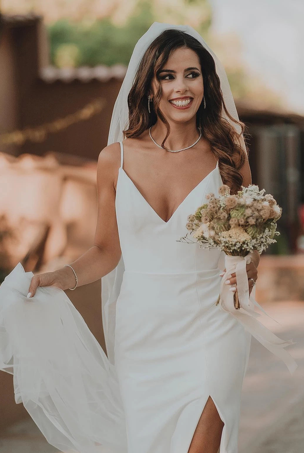 Simple Mermaid Satin Wedding Dress With Split Front And Deep-V Back