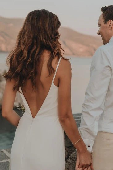 Simple Mermaid Satin Wedding Dress With Split Front And Deep-V Back