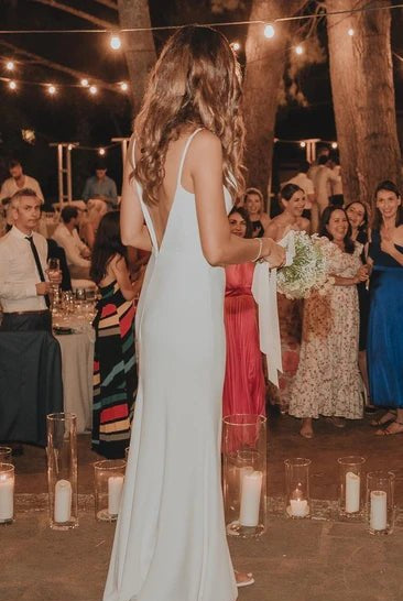 Simple Mermaid Satin Wedding Dress With Split Front And Deep-V Back