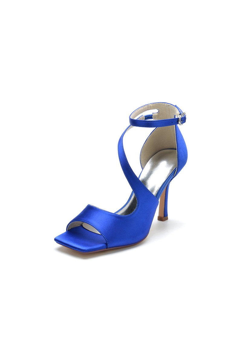 Simple Square Open Toe Ankle Strap Satin Prom Shoes - KissProm