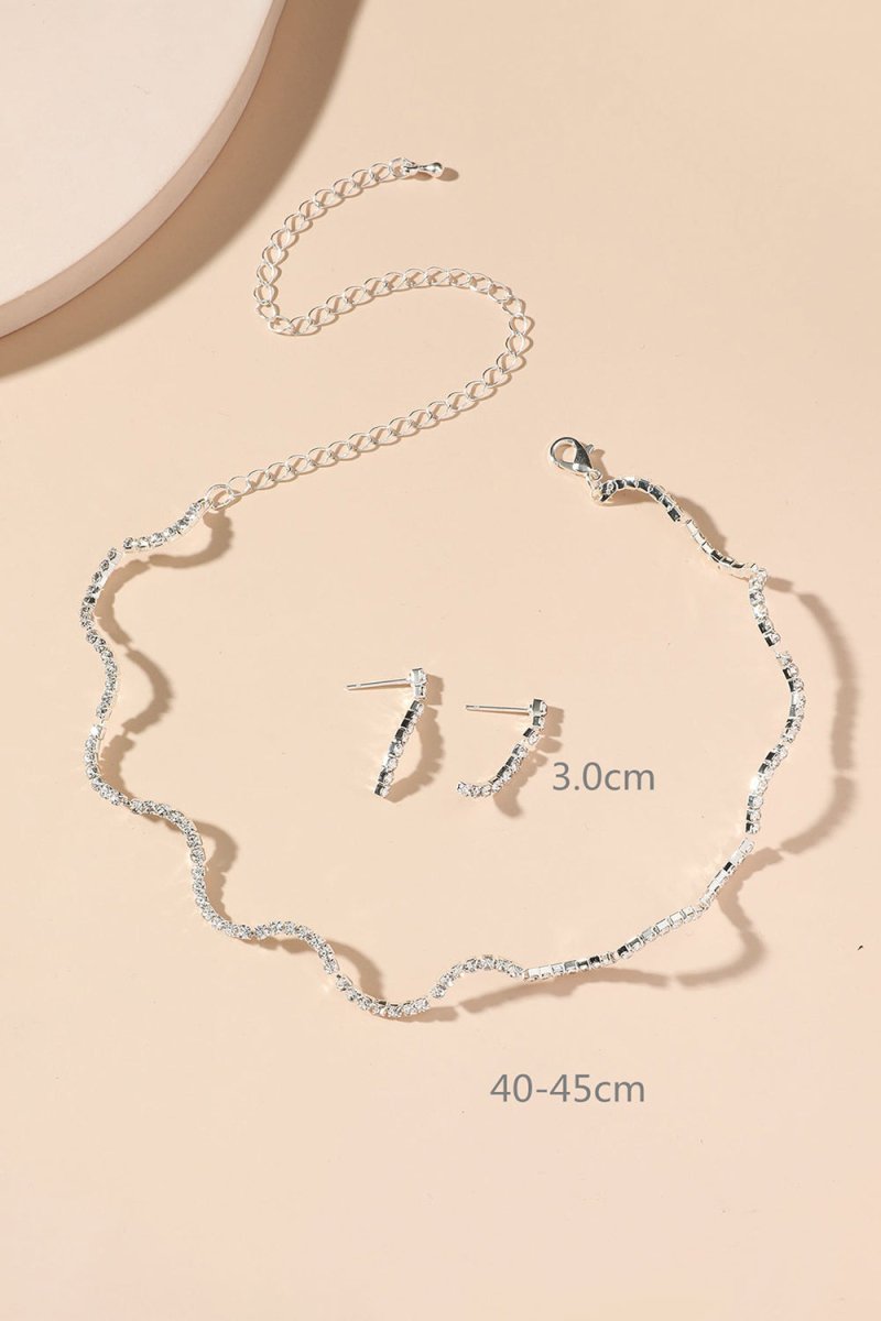 Simple Thin Rhinestone Necklace And Earrings Set - KissProm
