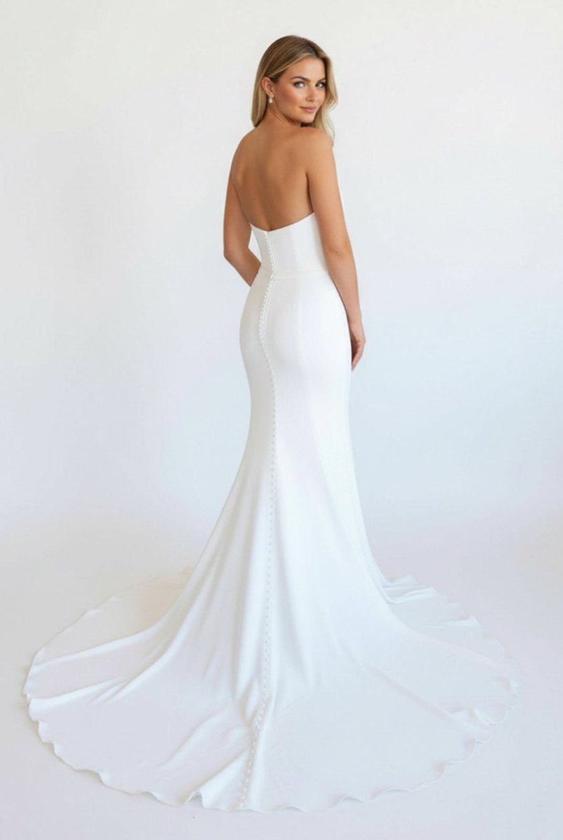 Skyla | Simple White Boho Mermaid Satin Long Sleeveless Wedding Dress - KissProm