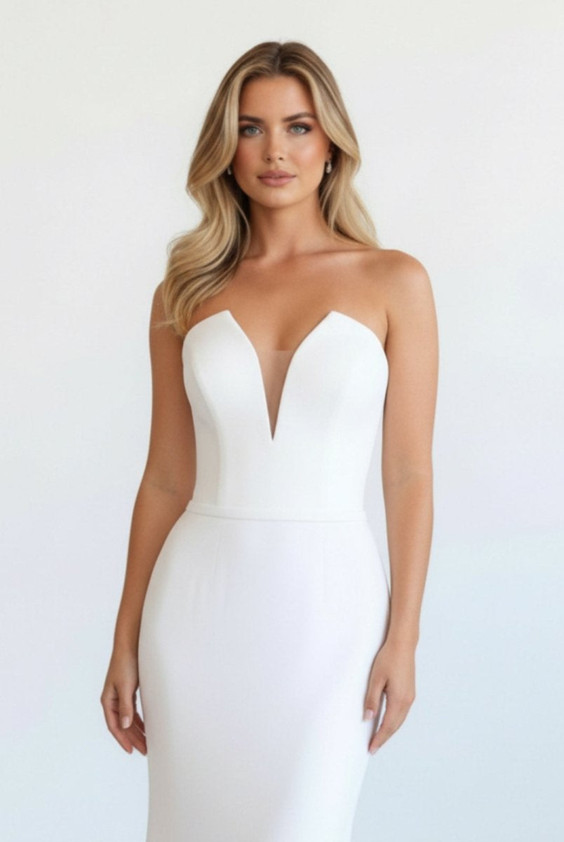 Skyla | Simple White Boho Mermaid Satin Long Sleeveless Wedding Dress - KissProm