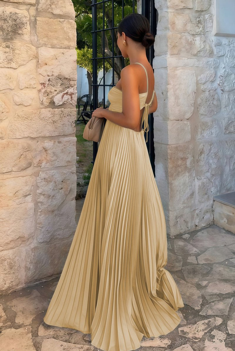 Sissone | Sky Blue - Halter Pleated Satin A Line Prom Dresses With Cutout - KissProm