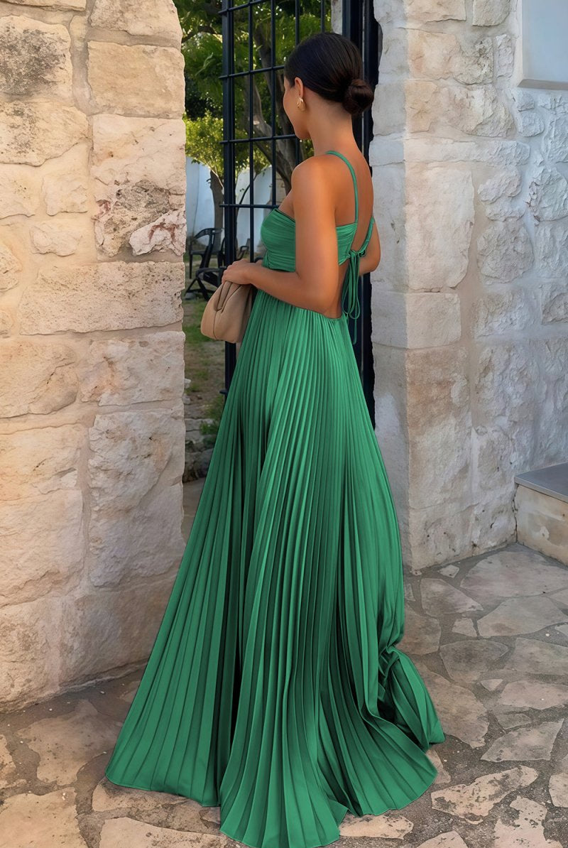 Sissone | Sky Blue - Halter Pleated Satin A Line Prom Dresses With Cutout - KissProm