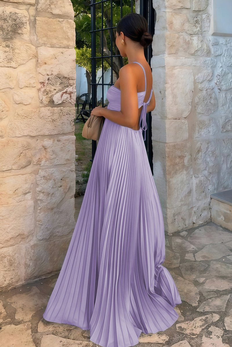 Sissone | Sky Blue - Halter Pleated Satin A Line Prom Dresses With Cutout - KissProm