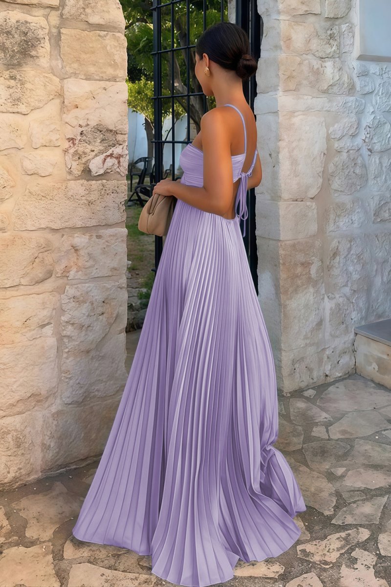 Sissone | Sky Blue - Halter Pleated Satin A Line Prom Dresses With Cutout - KissProm