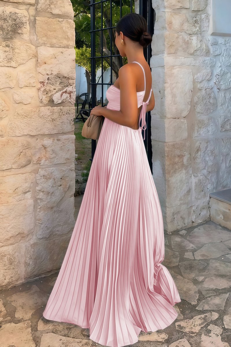 Sissone | Sky Blue - Halter Pleated Satin A Line Prom Dresses With Cutout - KissProm