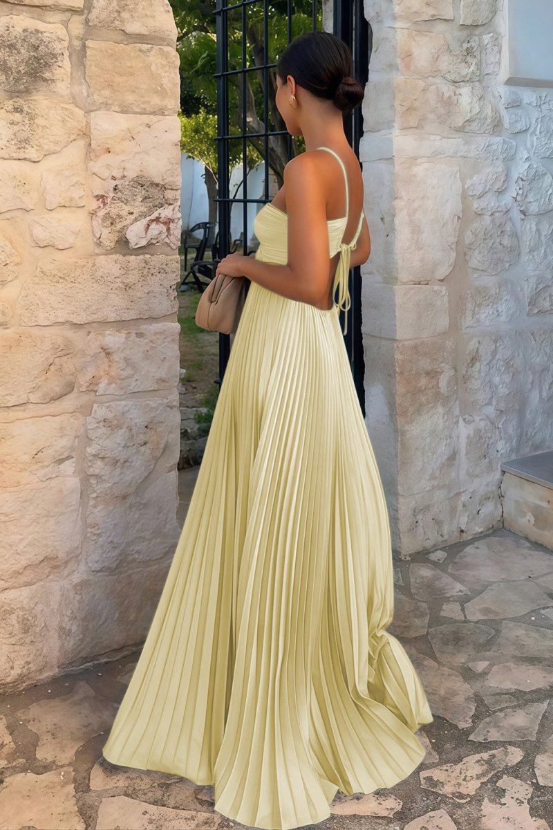 Sissone | Sky Blue - Halter Pleated Satin A Line Prom Dresses With Cutout - KissProm