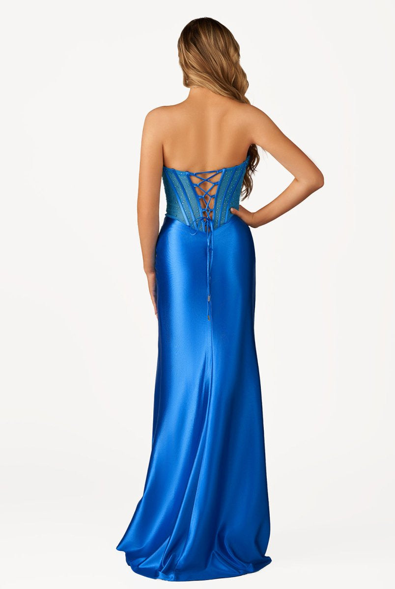 Siva | Royal Blue Strapless Satin Mermaid Prom Dress With Beading - KissProm