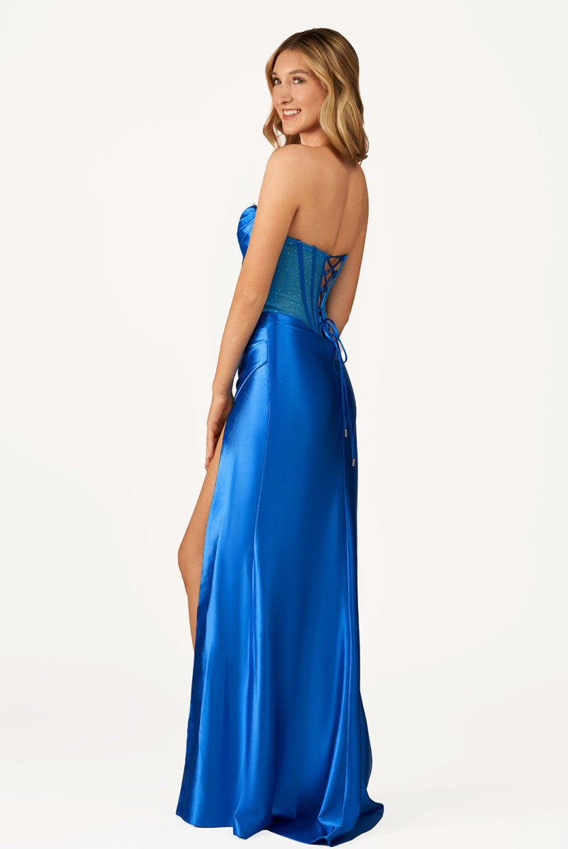 Siva | Royal Blue Strapless Satin Mermaid Prom Dress With Beading - KissProm