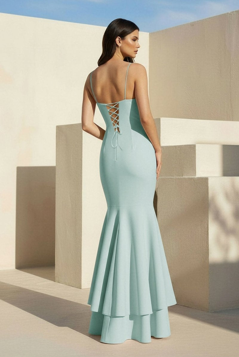 Spade | Pink Spaghetti Straps Mermaid Satin Long Prom Dress - KissProm