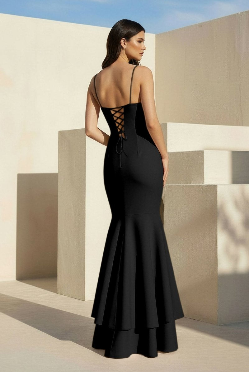 Spade | Pink Spaghetti Straps Mermaid Satin Long Prom Dress - KissProm