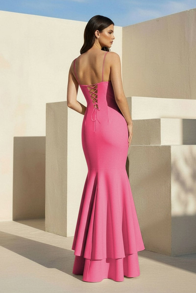 Spade | Pink Spaghetti Straps Mermaid Satin Long Prom Dress - KissProm