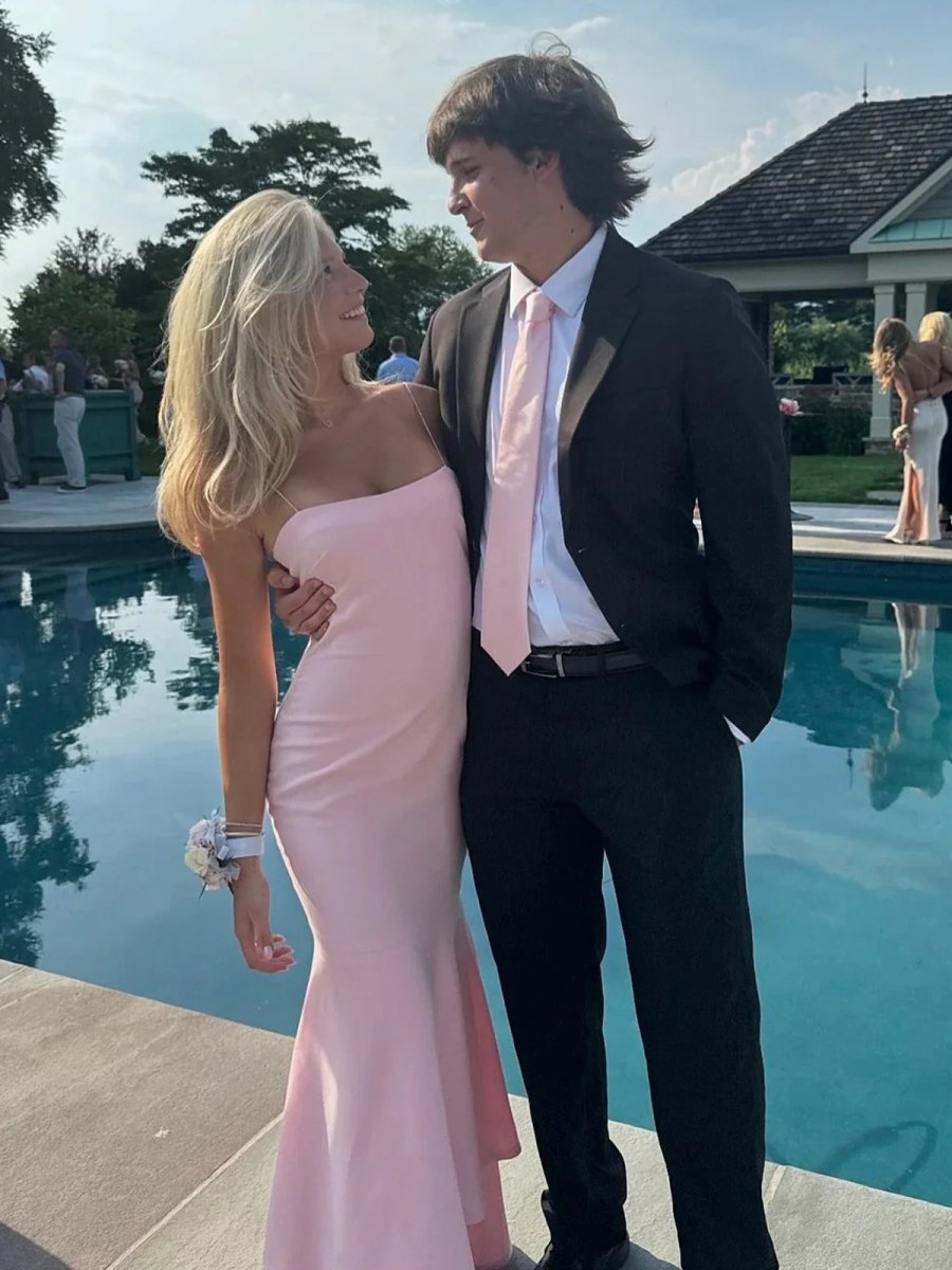 Spade | Pink Spaghetti Straps Mermaid Satin Long Prom Dress - KissProm