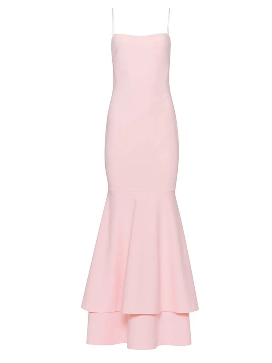 Spade | Pink Spaghetti Straps Mermaid Satin Long Prom Dress - KissProm