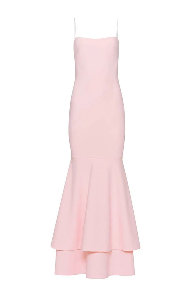 Spade | Pink Spaghetti Straps Mermaid Satin Long Prom Dress - KissProm