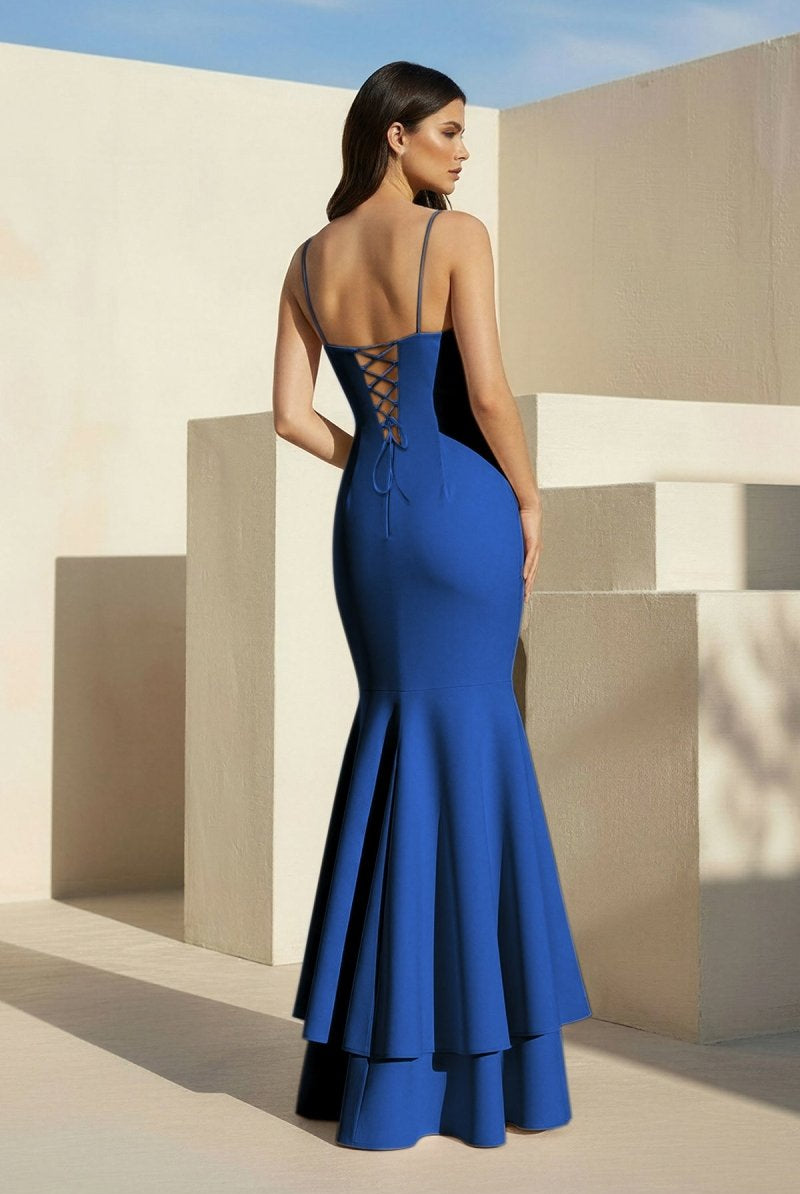 Spade | Pink Spaghetti Straps Mermaid Satin Long Prom Dress - KissProm