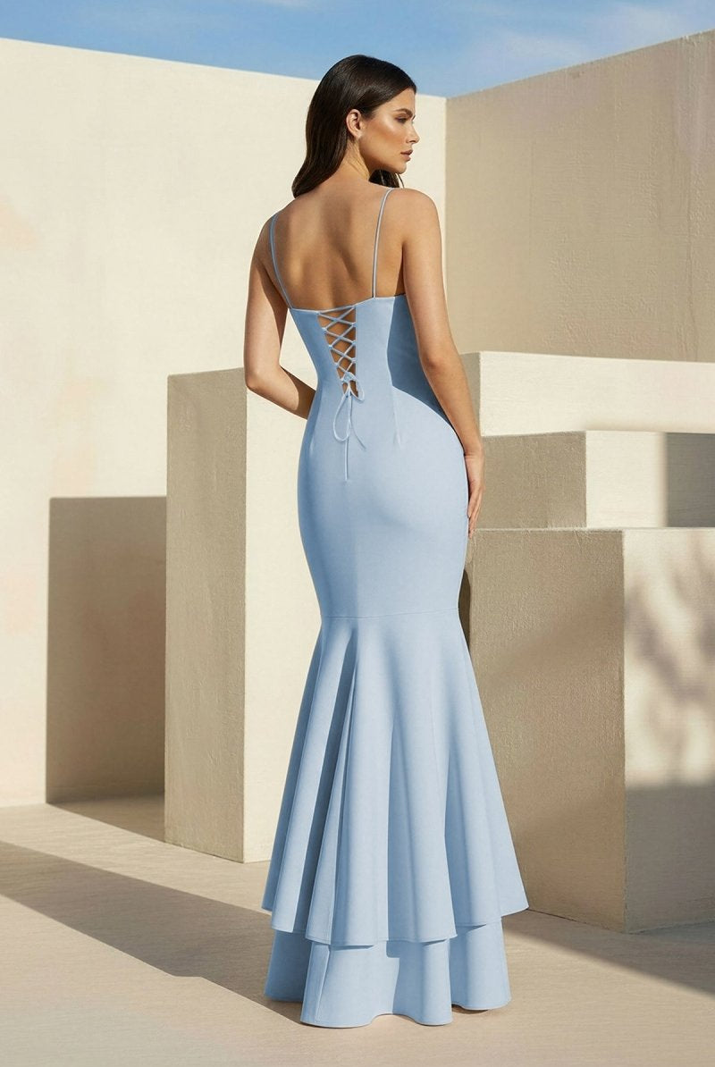 Spade | Pink Spaghetti Straps Mermaid Satin Long Prom Dress - KissProm