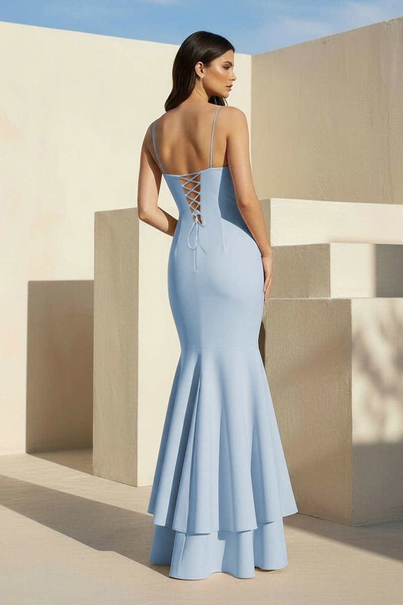 Spade | Pink Spaghetti Straps Mermaid Satin Long Prom Dress - KissProm