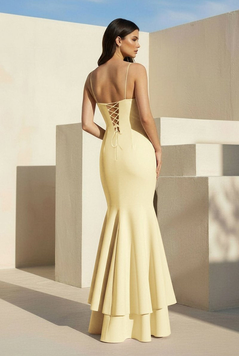 Spade | Pink Spaghetti Straps Mermaid Satin Long Prom Dress - KissProm