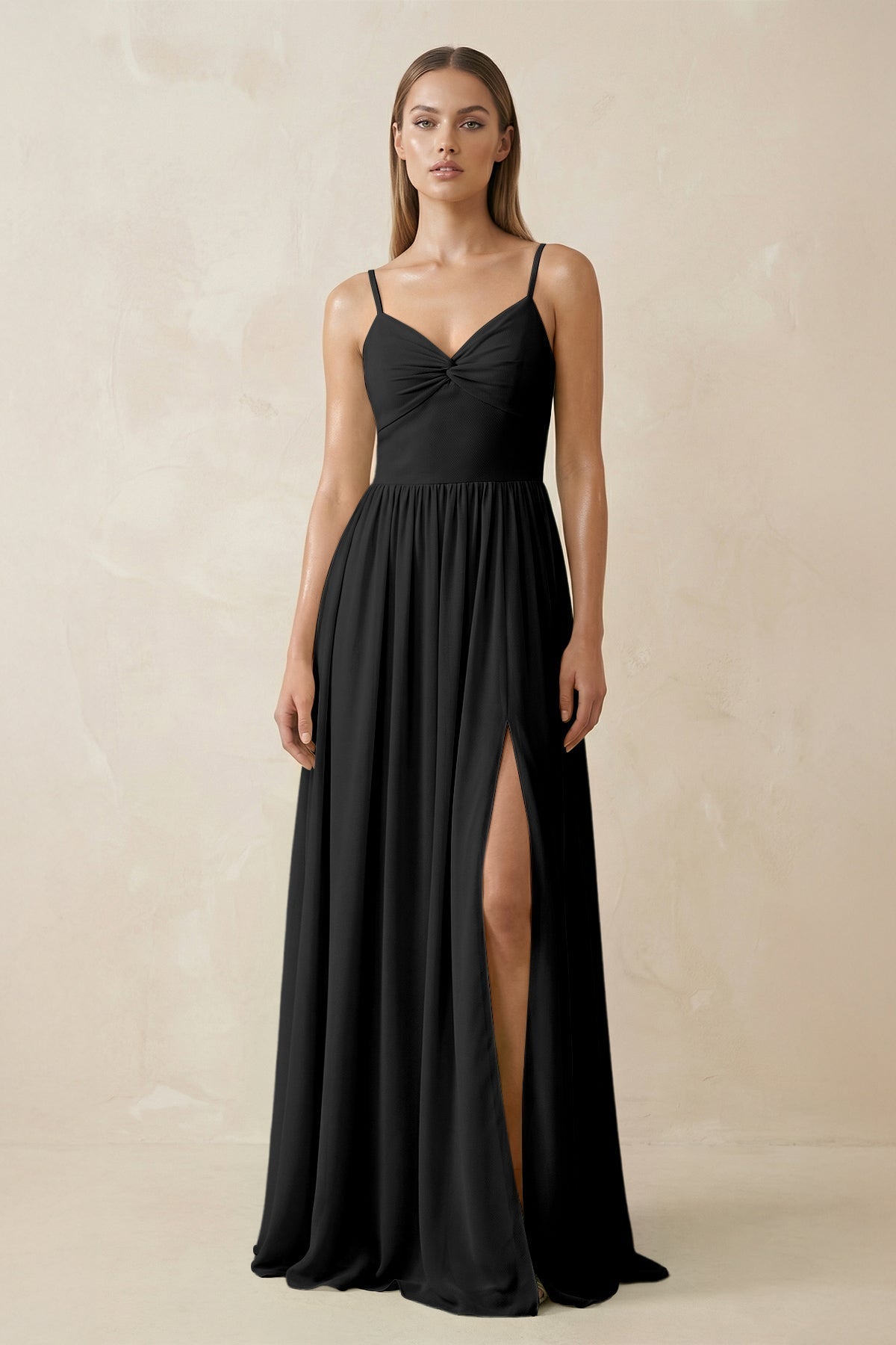 spaghetti strap pleated dress KissProm A-Line Chiffon Bridesmaid in Black, Black / 24 Cobb Salad Dressing Recipe Stylish Pleated Detail your Size:3Xl dark red quince dress