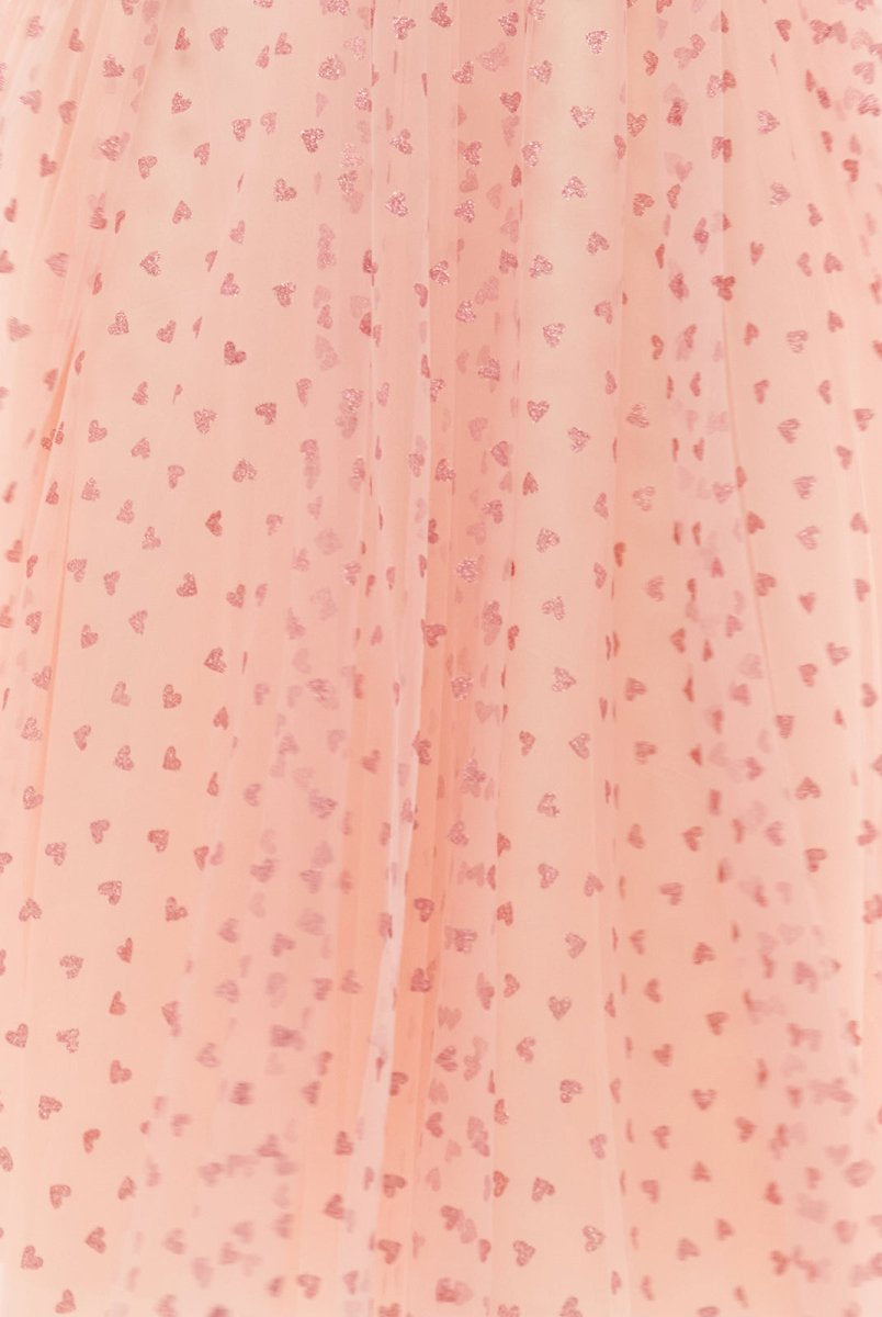 Corset Bow Straps Tulle Glitter Hearts Ankle Length Prom Dress