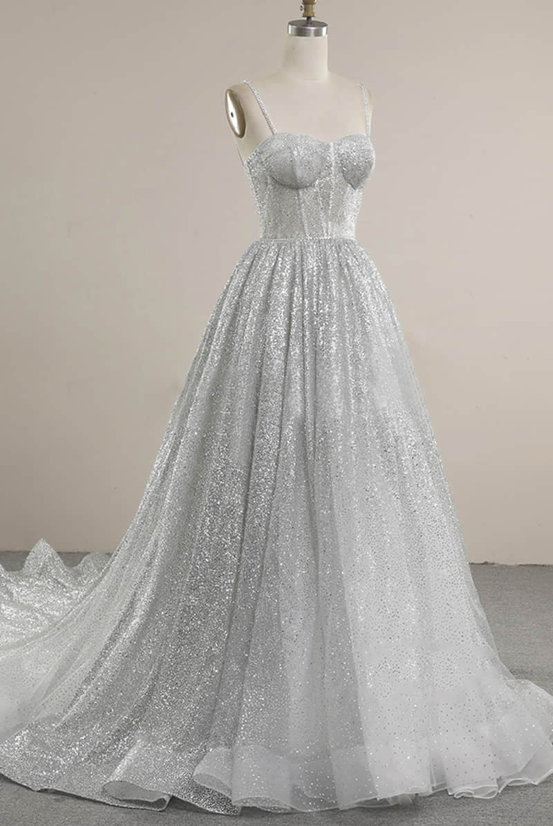 Liva | Spaghetti Straps Sequins A-line Sparkly Wedding Dress Bridal Gown