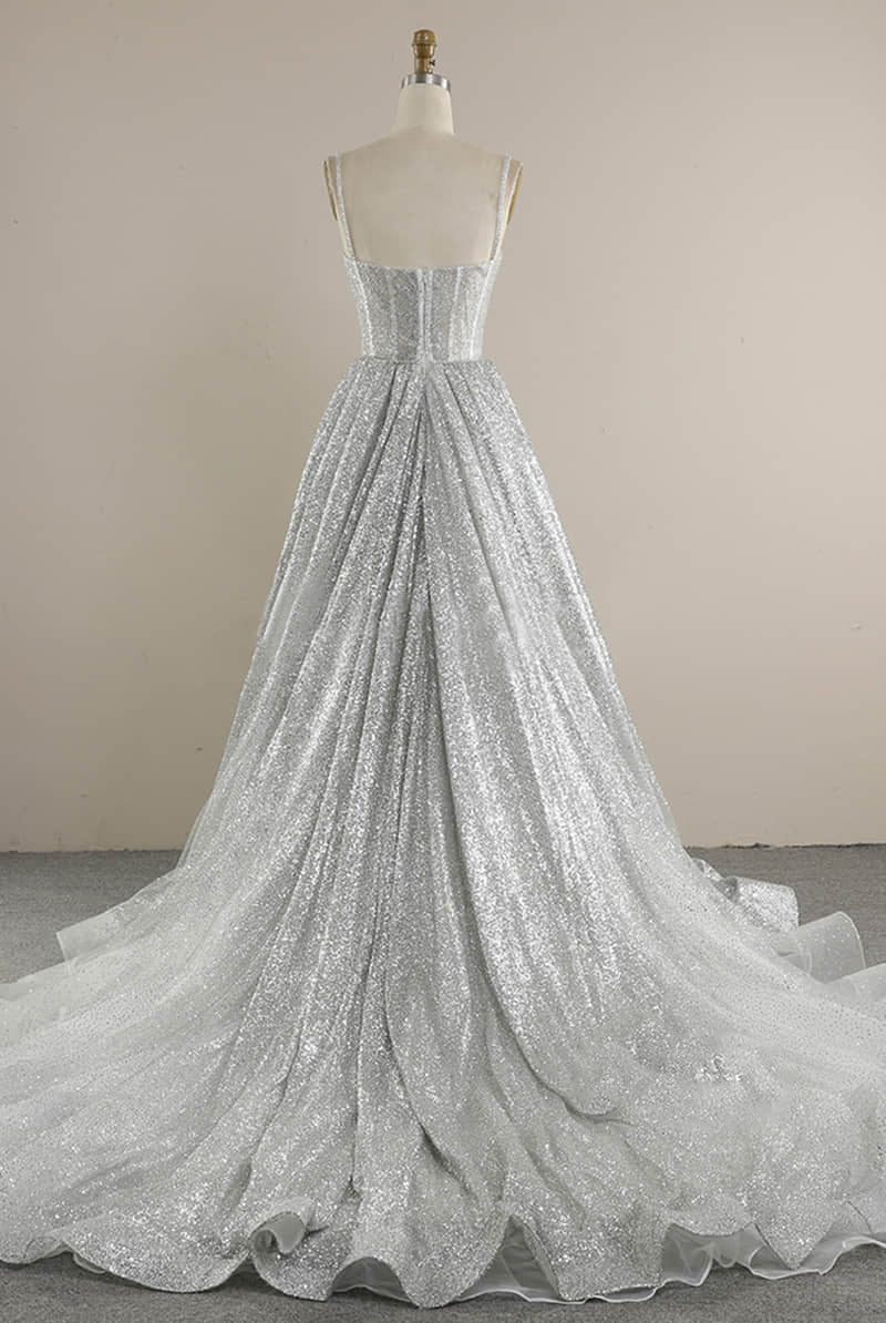 Liva | Spaghetti Straps Sequins A-line Sparkly Wedding Dress Bridal Gown